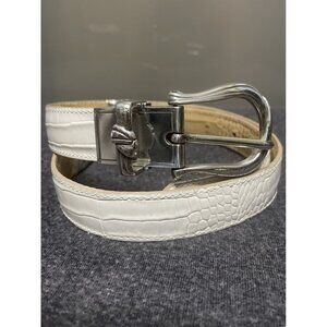 Brighton Reversible White & Tan Leather Western Silver Buckle Accent Belt Size S